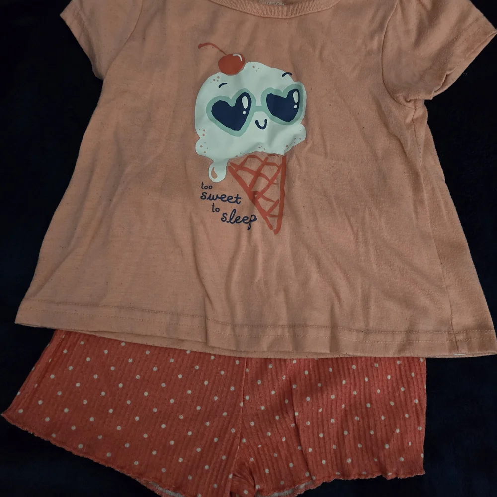 Carter's Peach Graphic Ice Cream Pajama Set with Coral Polka-Dot Shorts